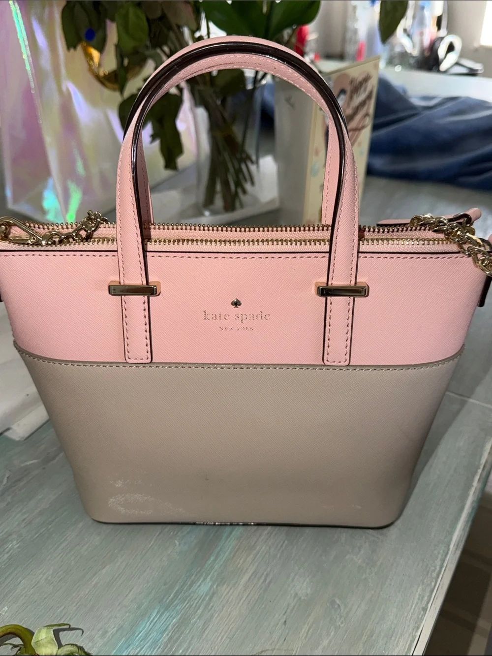 Kate Spade - Pink and Taupe Two-Tone Saffiano Satchel